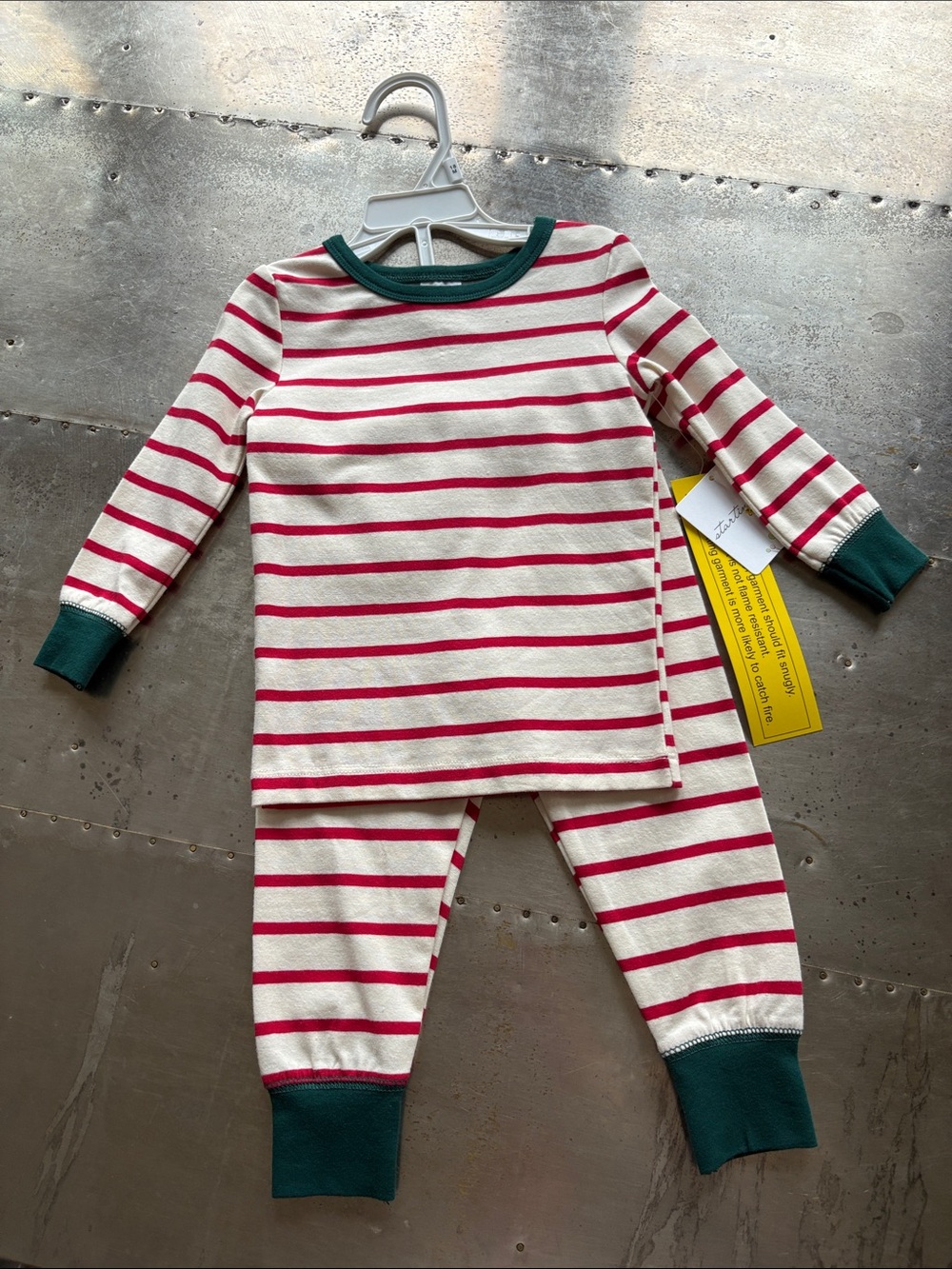 Starting Out Cream and Red Striped Pajama Set with Green Trim